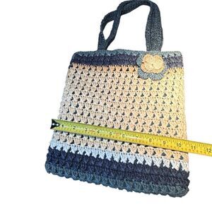 Handmade Women's Multicolor Colorblock Crochet Tote Bag Medium NWOT